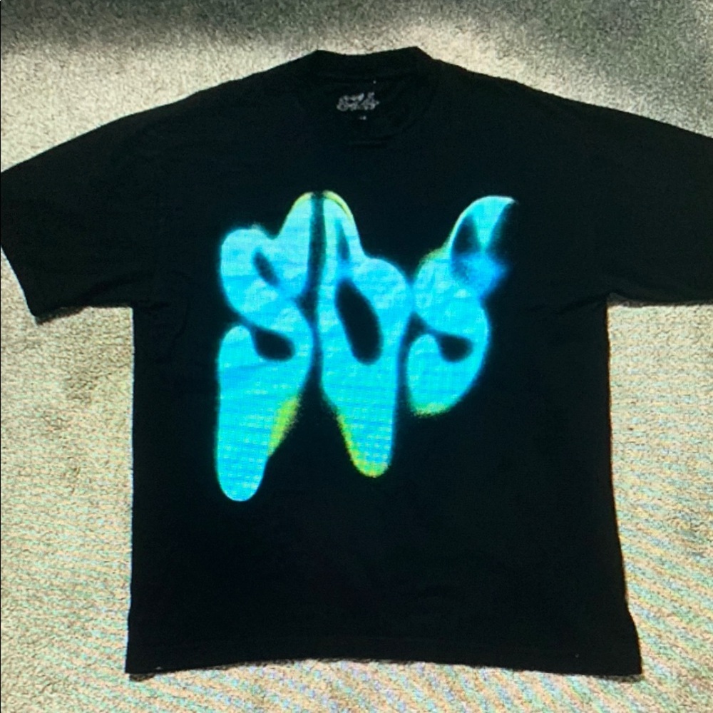 Black Graphic Tee with Blue Design